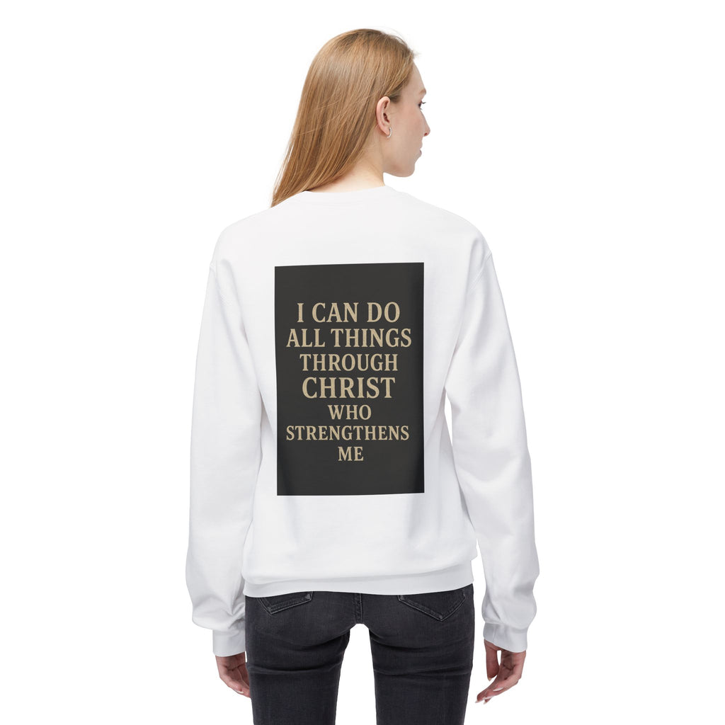 Saved Cross Sweatshirt — "I Can Do All Things Through Christ" Christian Crewneck