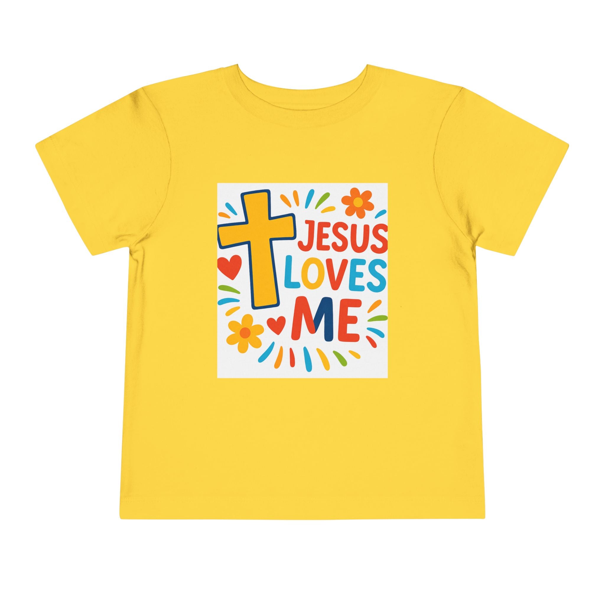 Jesus Loves Me Toddler Tee — Colorful Cross Christian Kids Shirt