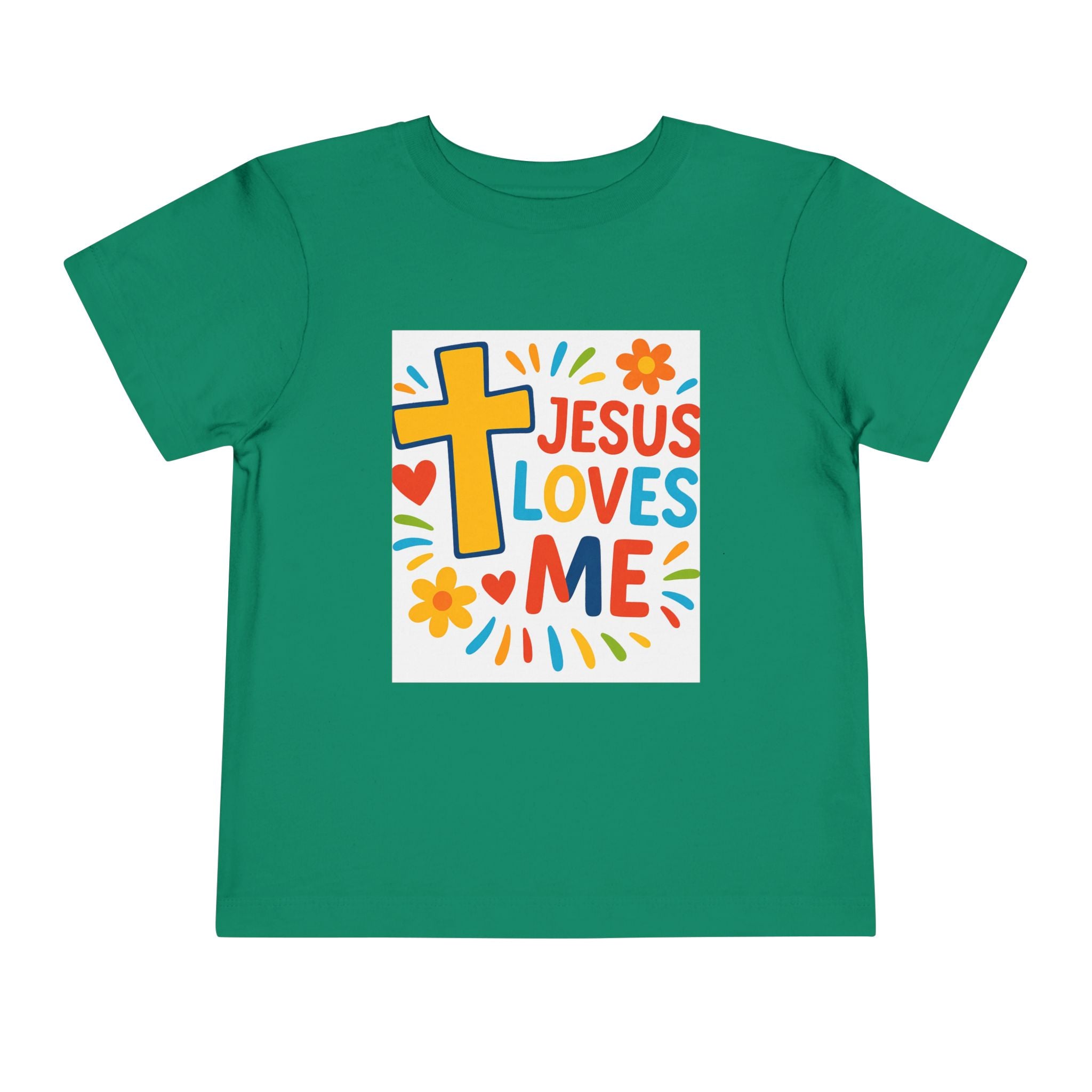 Jesus Loves Me Toddler Tee — Colorful Cross Christian Kids Shirt