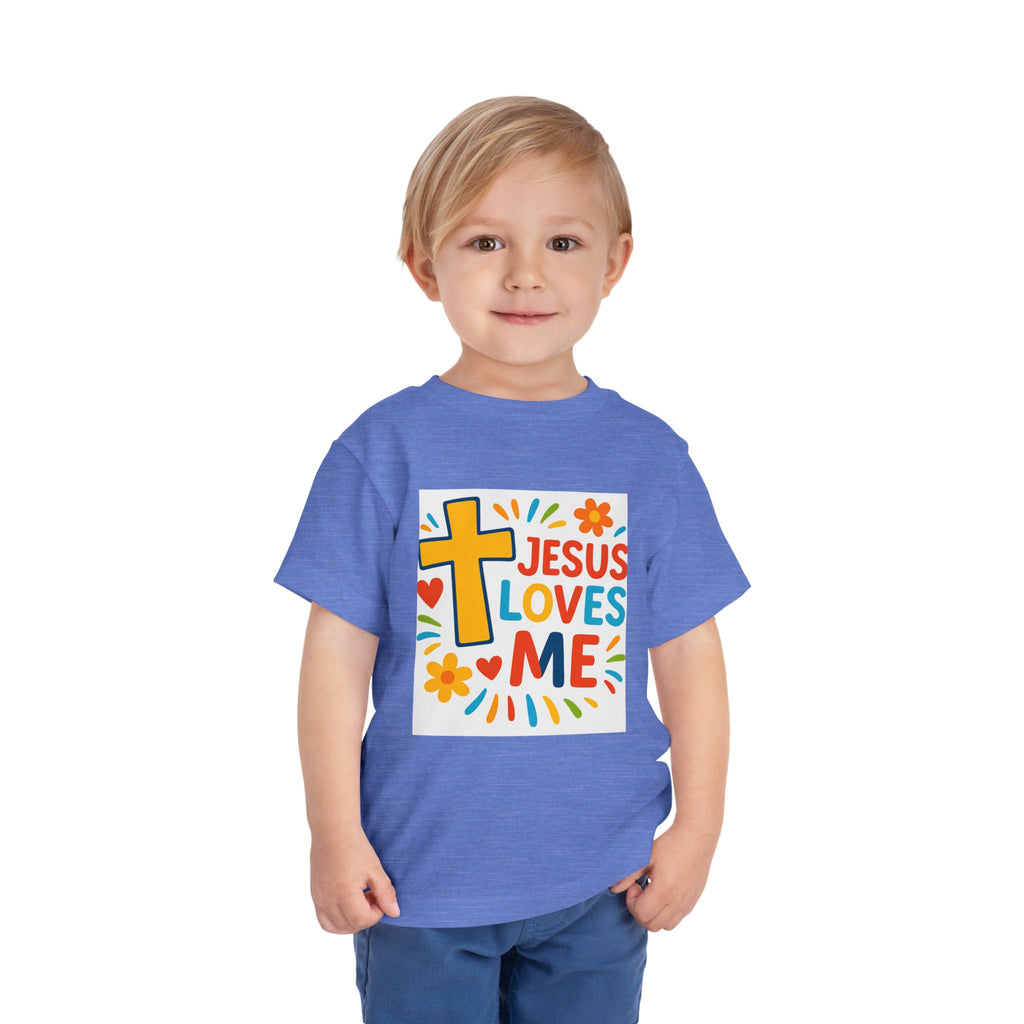 Jesus Loves Me Toddler Tee — Colorful Cross Christian Kids Shirt