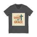 Saved By Grace V-Neck Tee — Christian Cross Faith T-Shirt