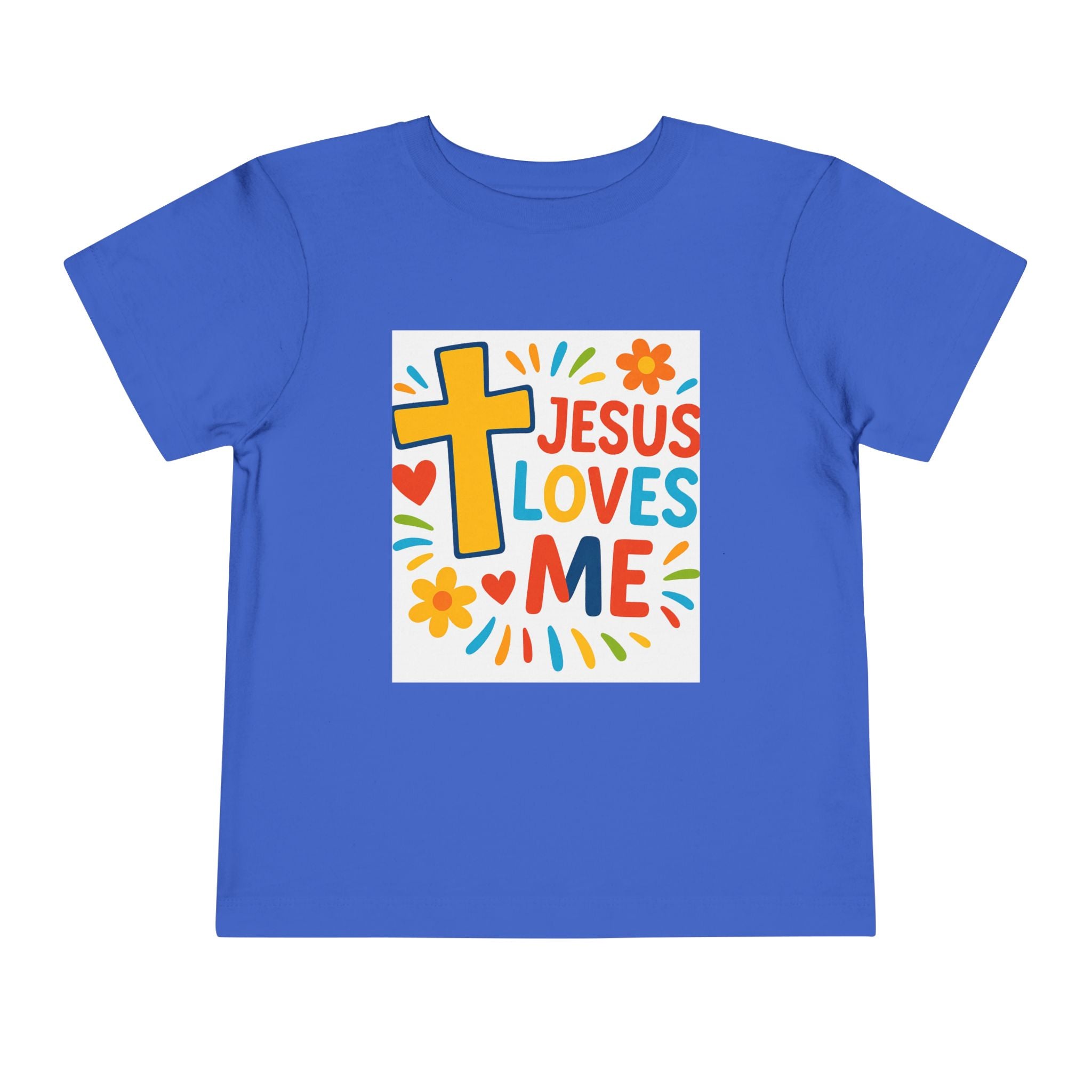 Jesus Loves Me Toddler Tee — Colorful Cross Christian Kids Shirt