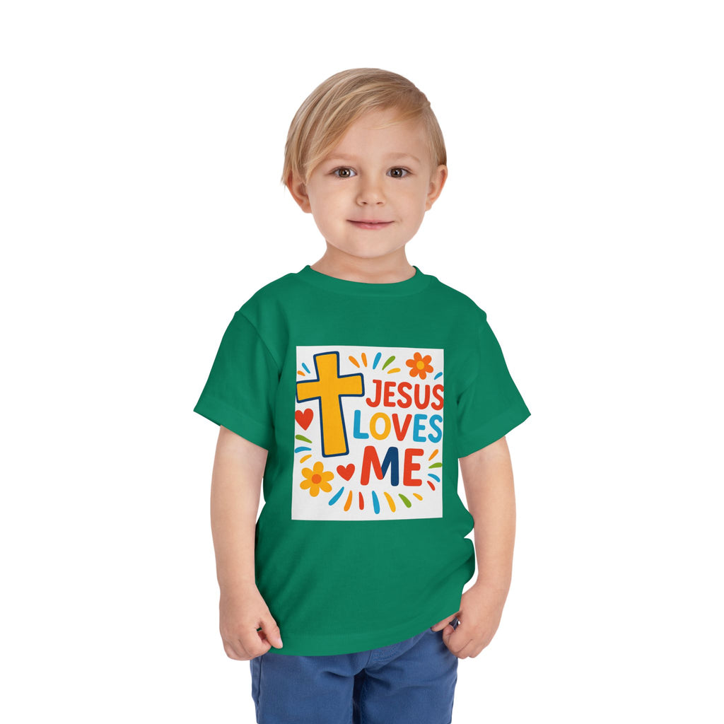 Jesus Loves Me Toddler Tee — Colorful Cross Christian Kids Shirt