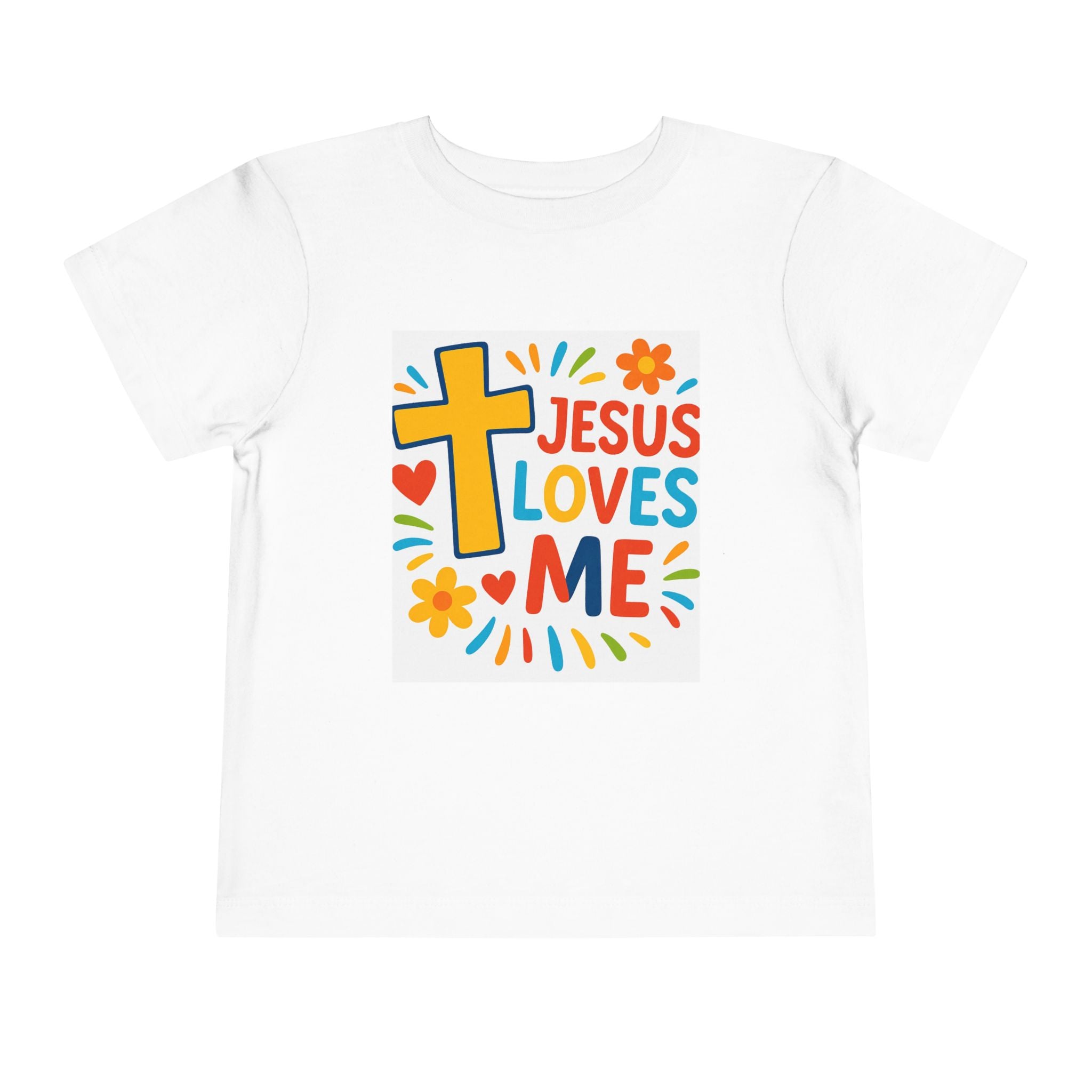 Jesus Loves Me Toddler Tee — Colorful Cross Christian Kids Shirt
