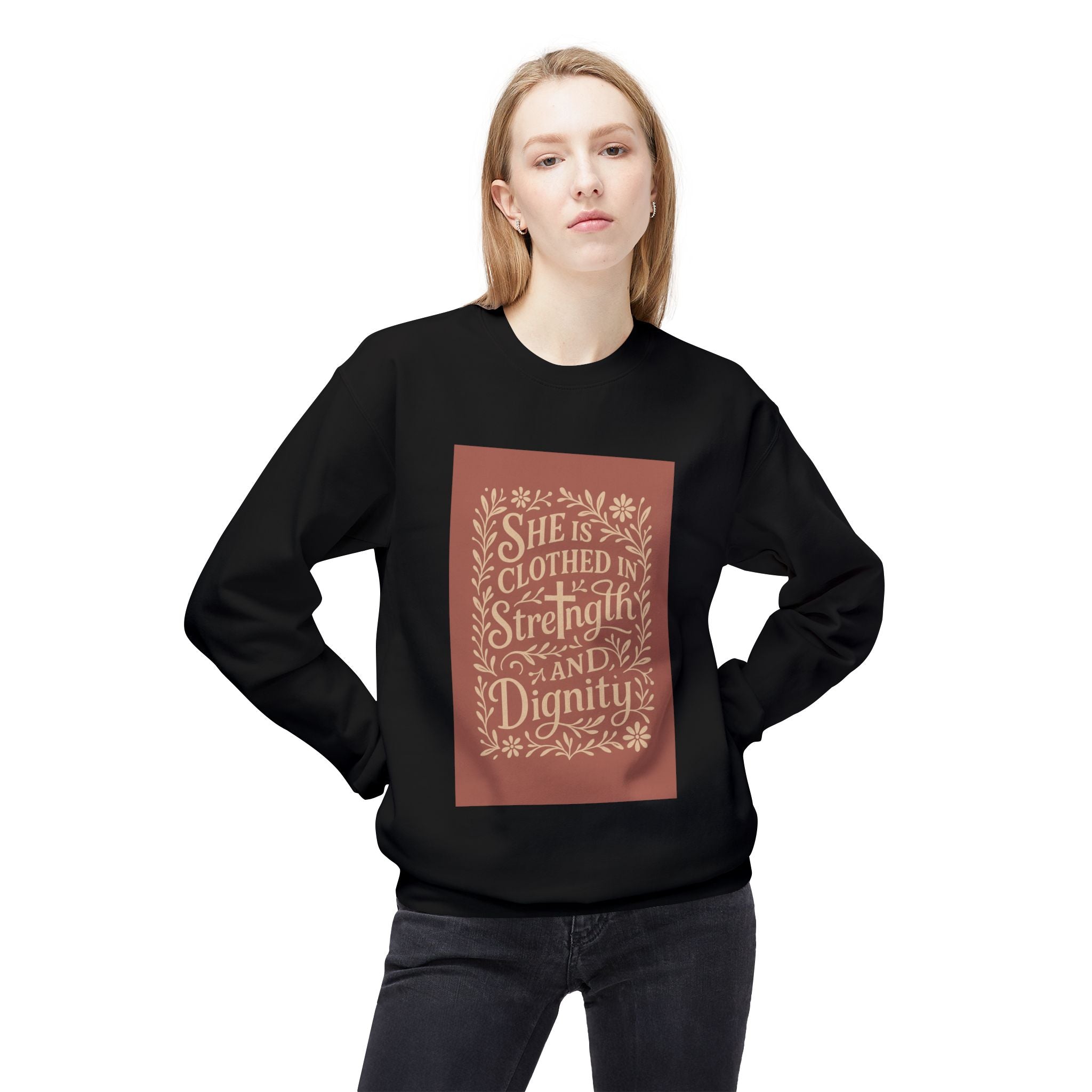 She Is Clothed in Strength and Dignity Crewneck Sweatshirt