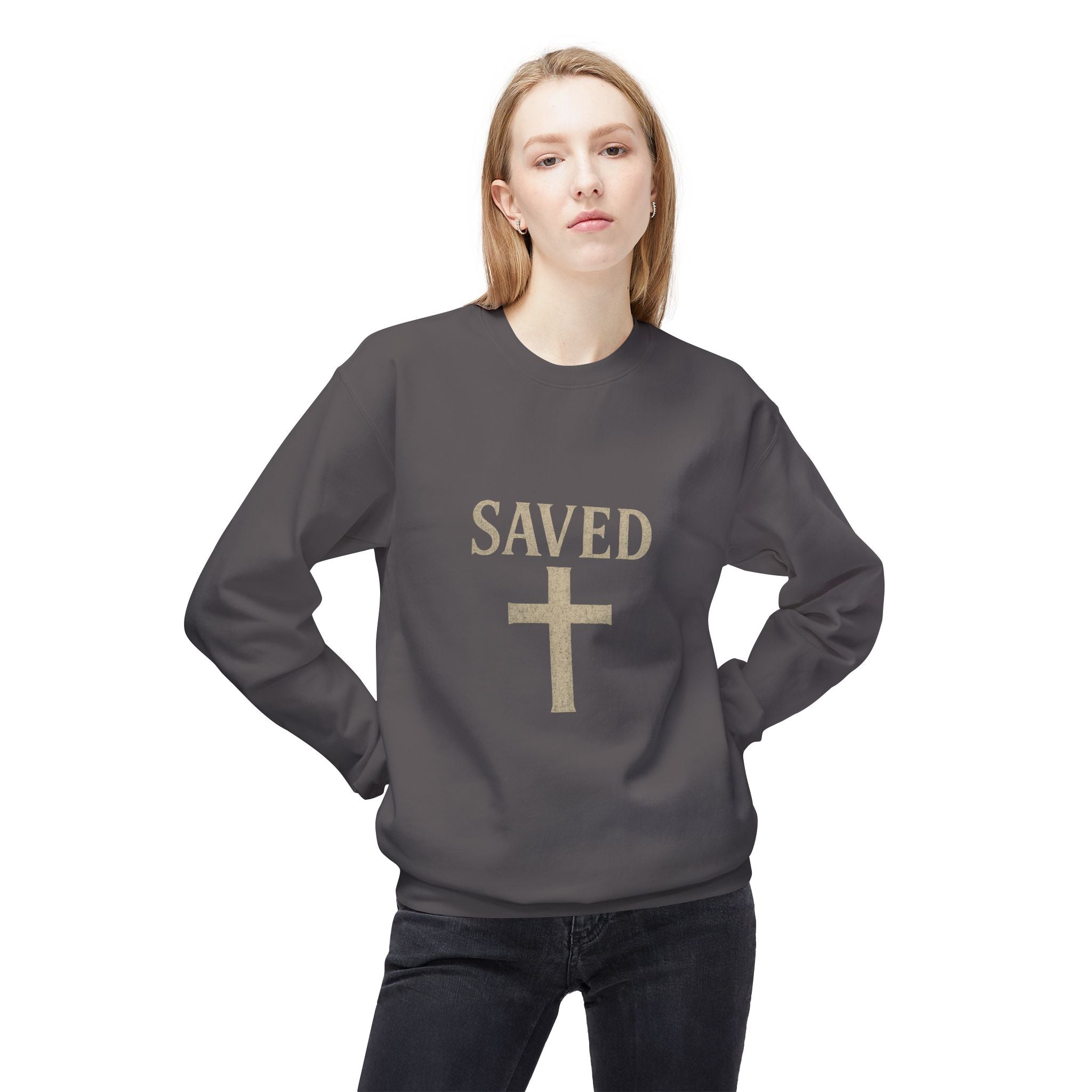 Saved Cross Sweatshirt — "I Can Do All Things Through Christ" Christian Crewneck