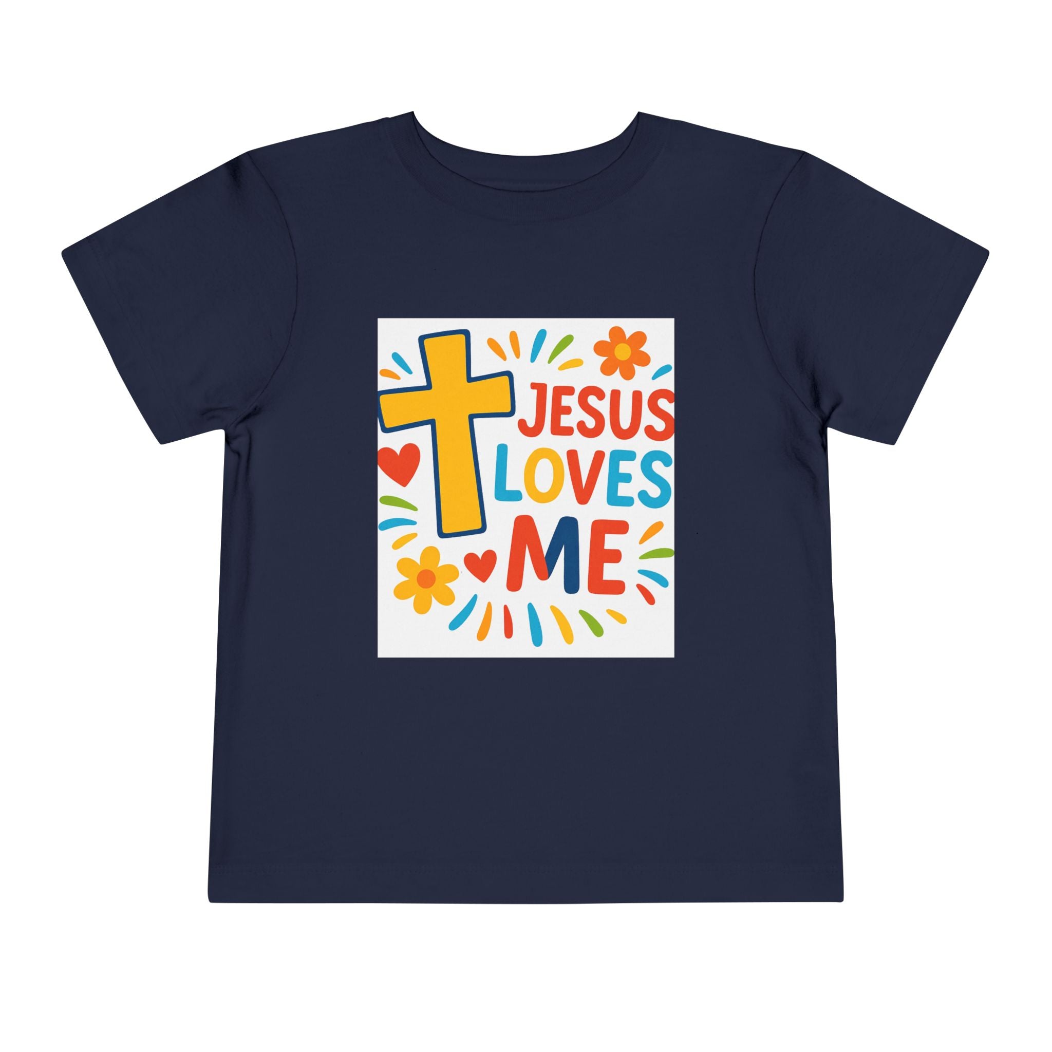 Jesus Loves Me Toddler Tee — Colorful Cross Christian Kids Shirt