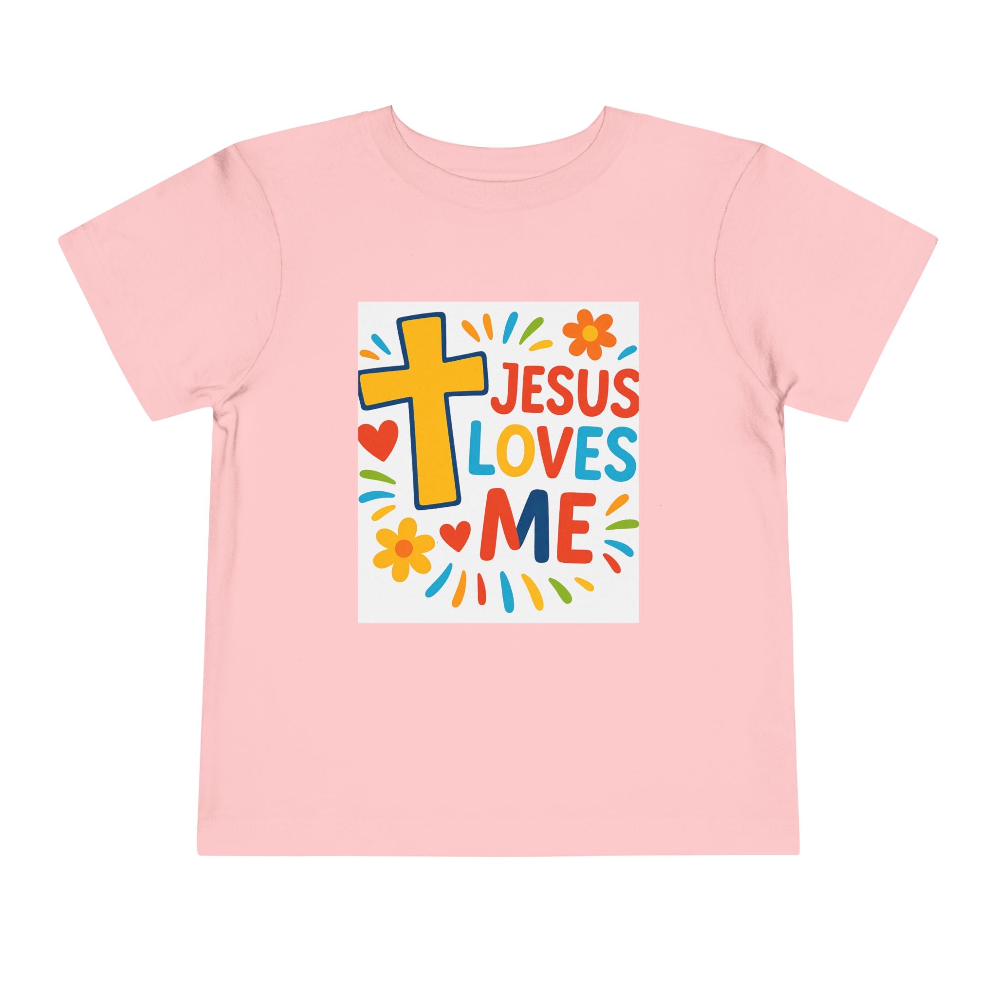 Jesus Loves Me Toddler Tee — Colorful Cross Christian Kids Shirt