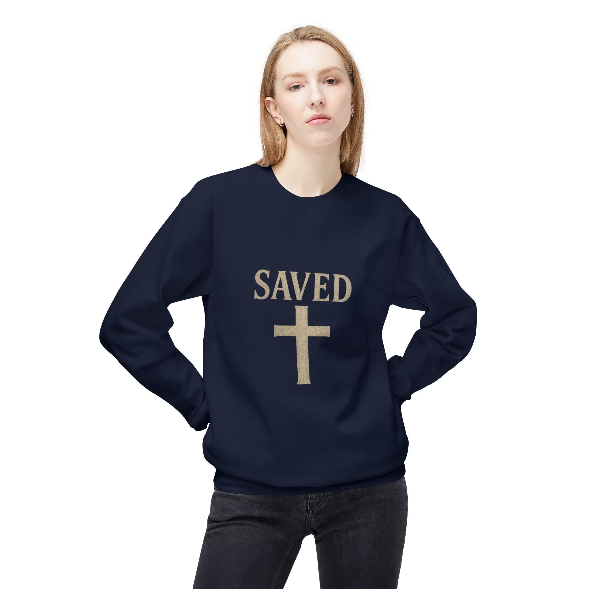 Saved Cross Sweatshirt — "I Can Do All Things Through Christ" Christian Crewneck