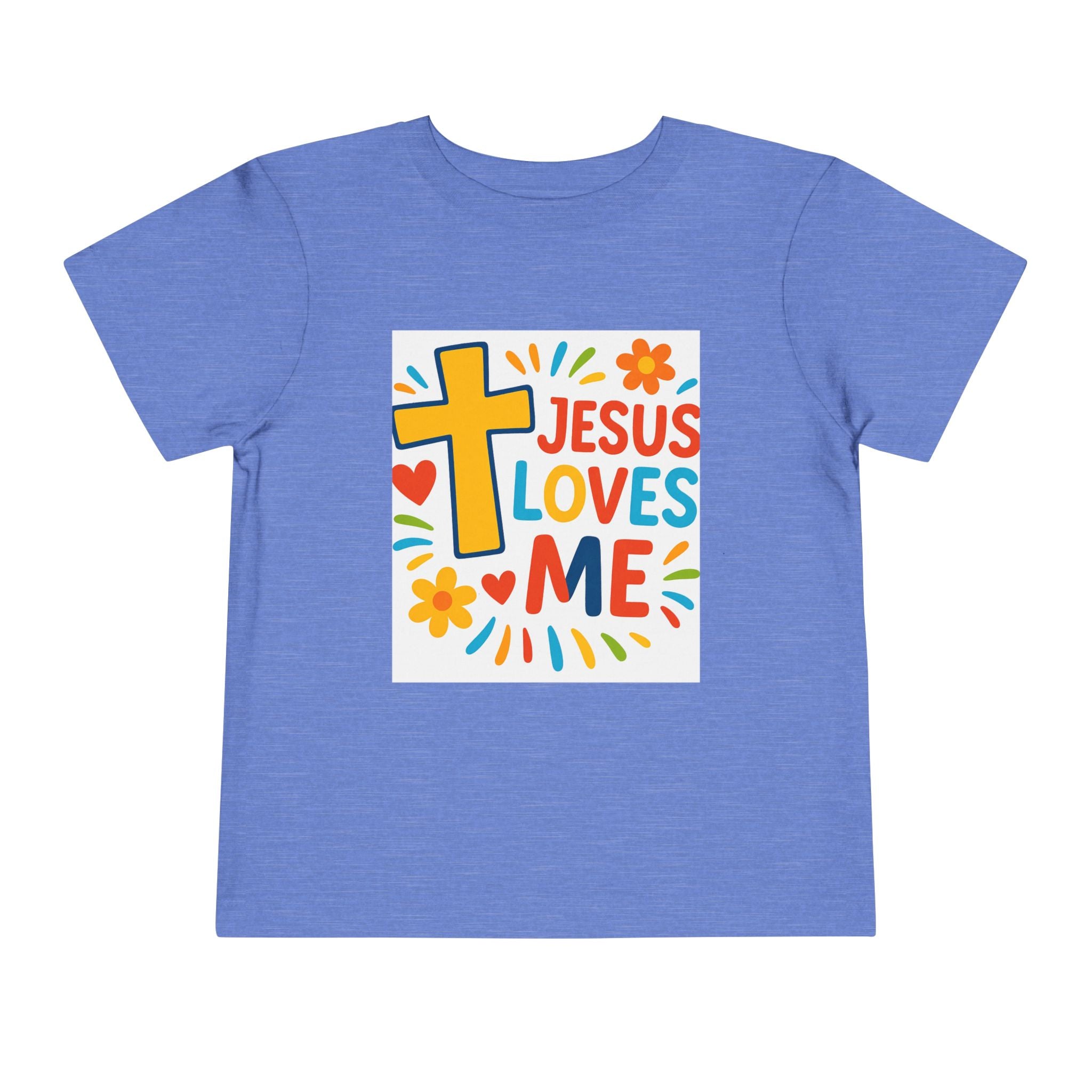 Jesus Loves Me Toddler Tee — Colorful Cross Christian Kids Shirt