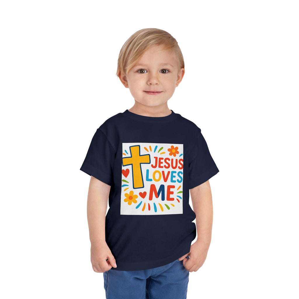 Jesus Loves Me Toddler Tee — Colorful Cross Christian Kids Shirt