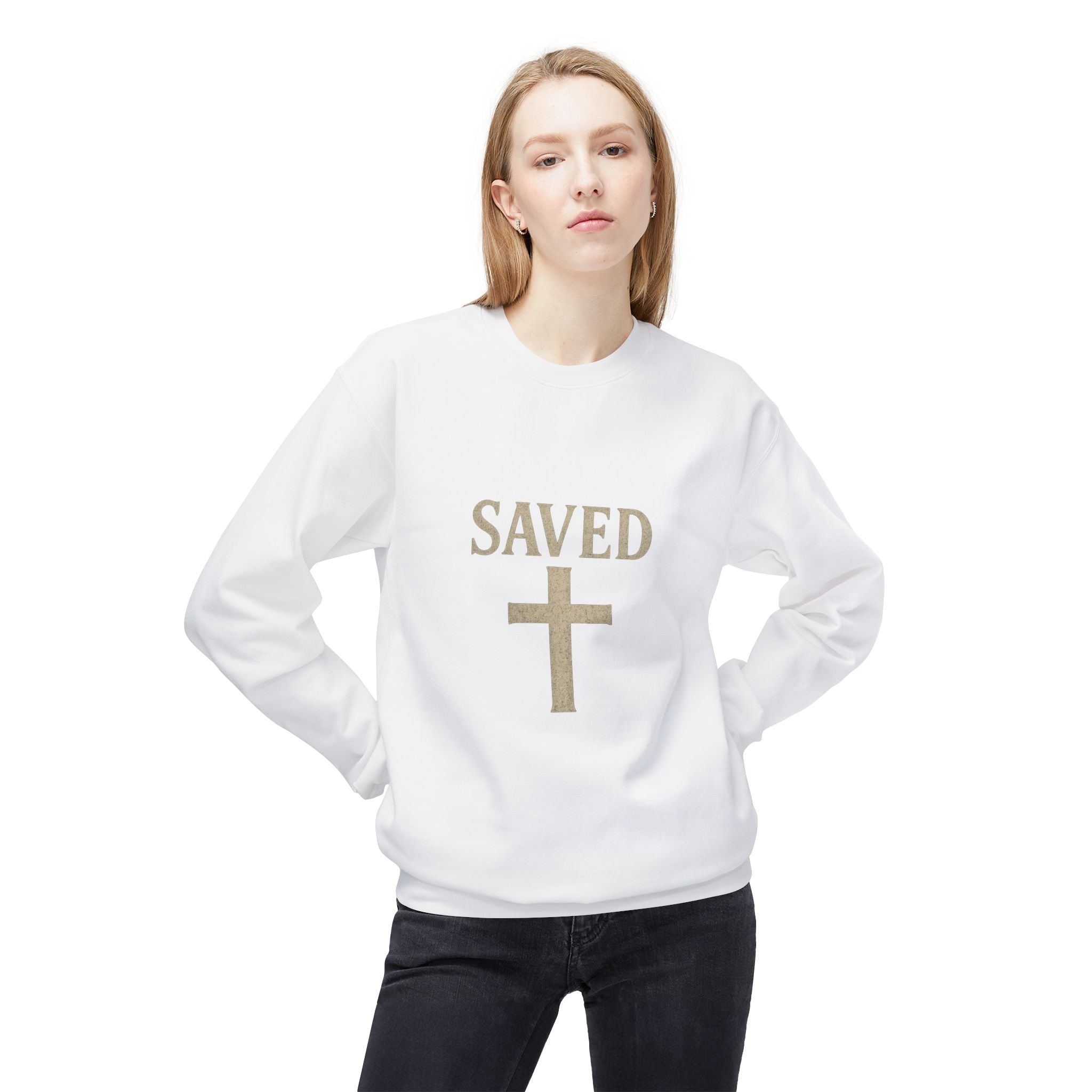 Saved Cross Sweatshirt — "I Can Do All Things Through Christ" Christian Crewneck