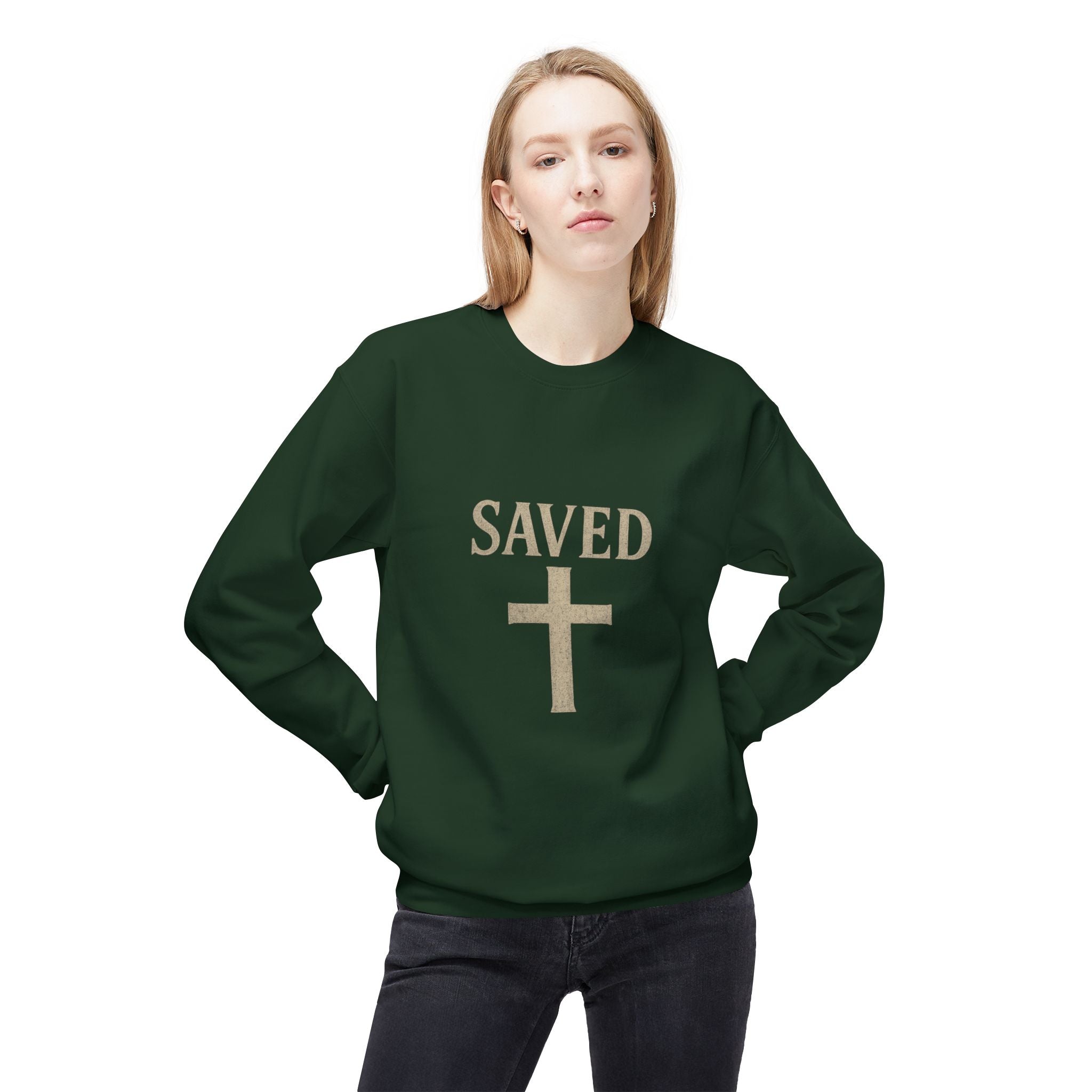 Saved Cross Sweatshirt — "I Can Do All Things Through Christ" Christian Crewneck