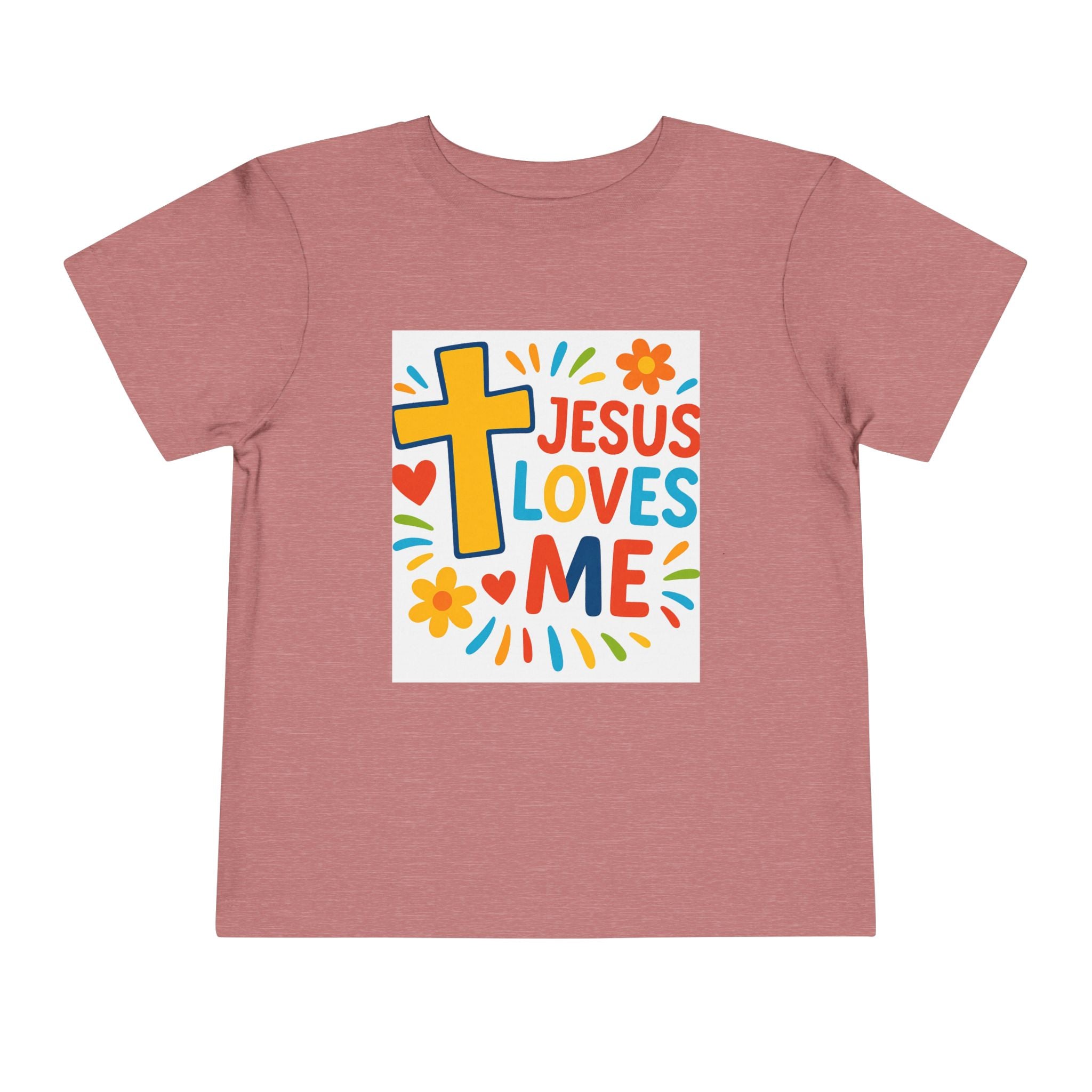 Jesus Loves Me Toddler Tee — Colorful Cross Christian Kids Shirt