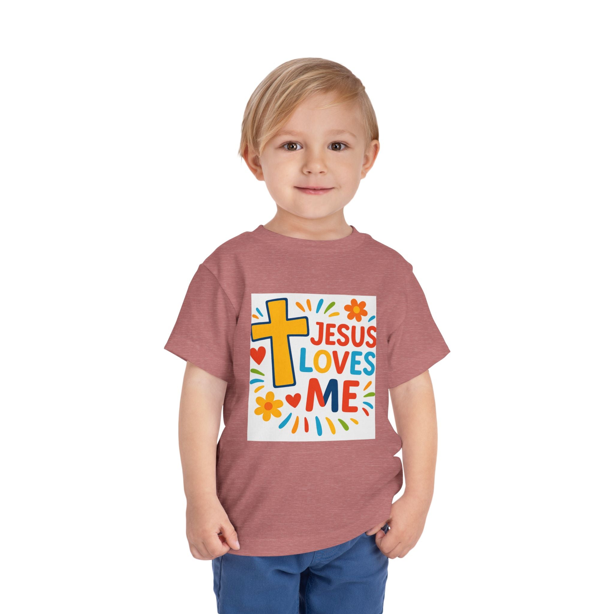 Jesus Loves Me Toddler Tee — Colorful Cross Christian Kids Shirt