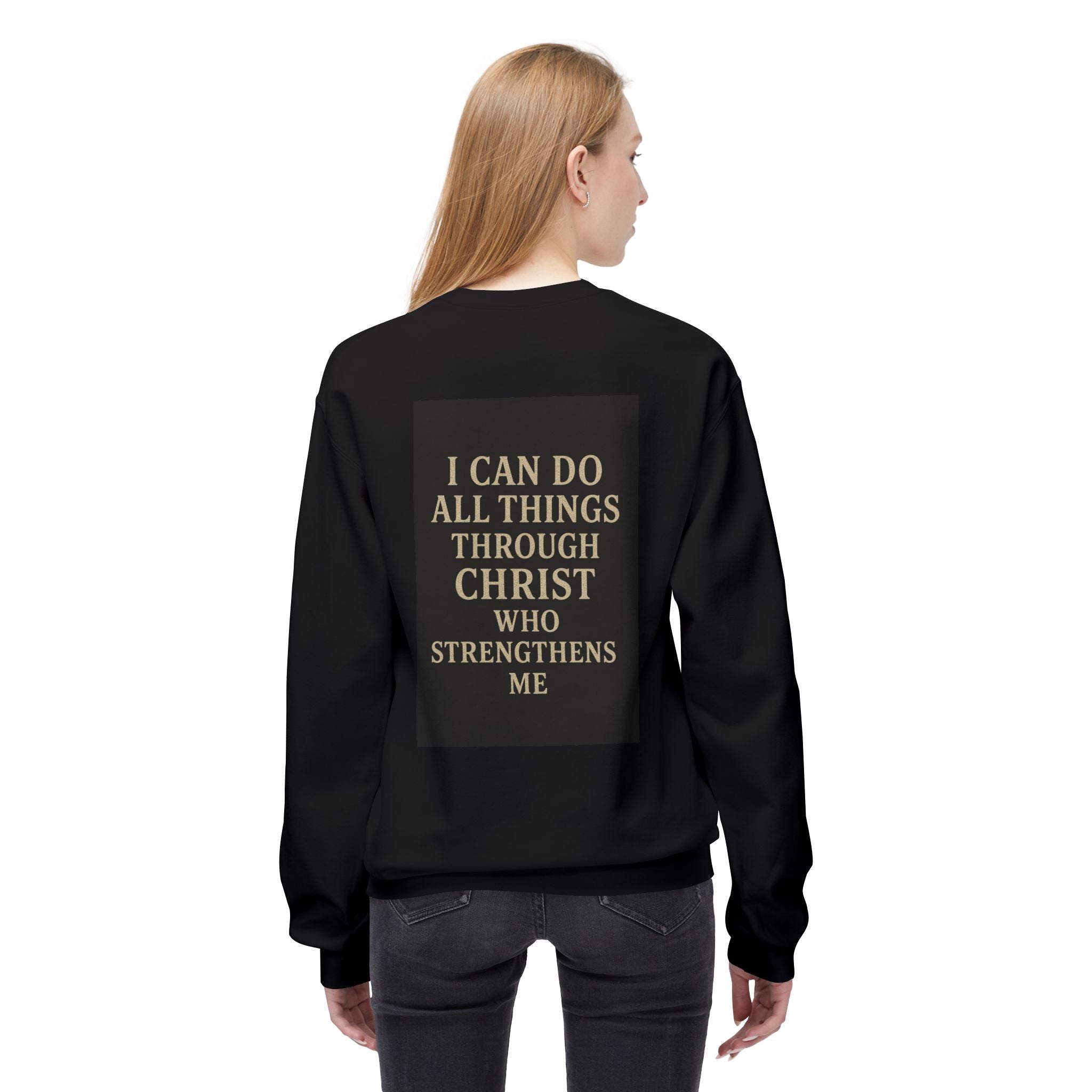 Saved Cross Sweatshirt — "I Can Do All Things Through Christ" Christian Crewneck