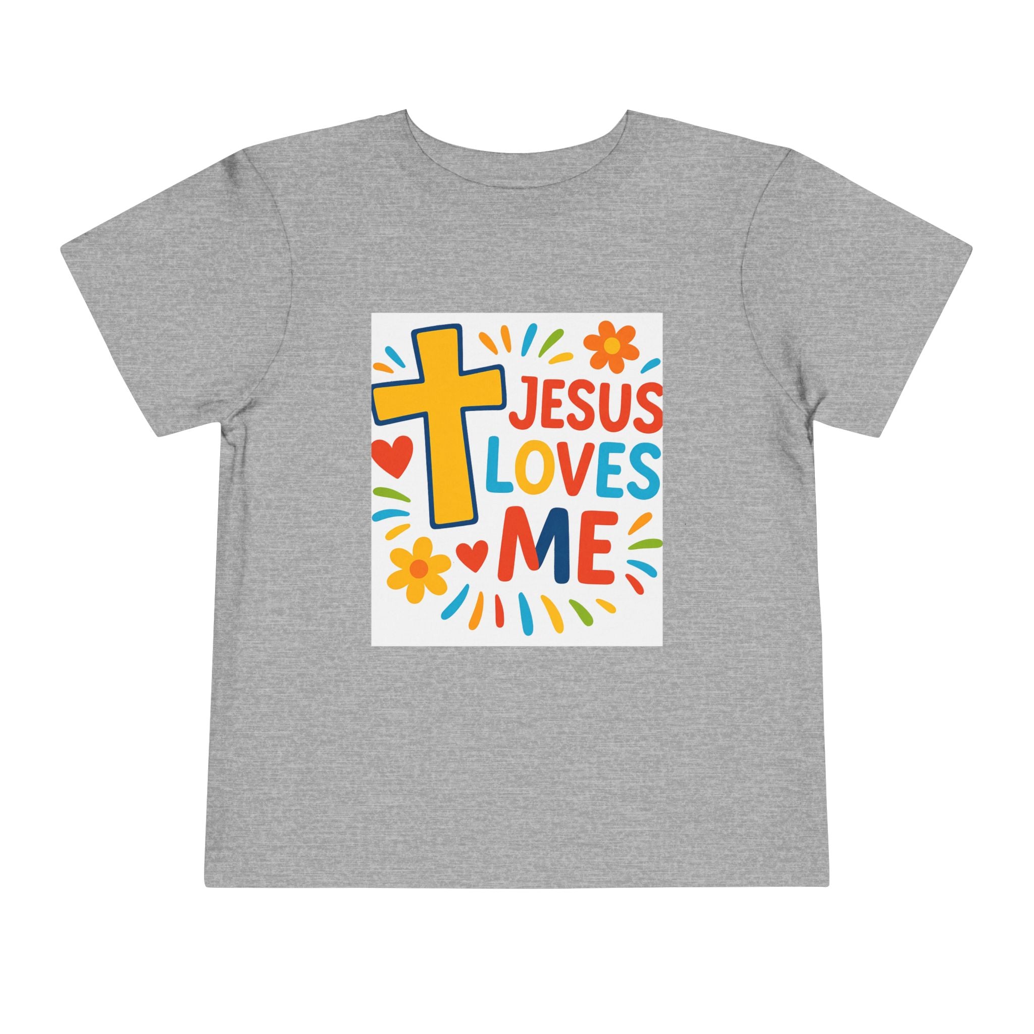 Jesus Loves Me Toddler Tee — Colorful Cross Christian Kids Shirt