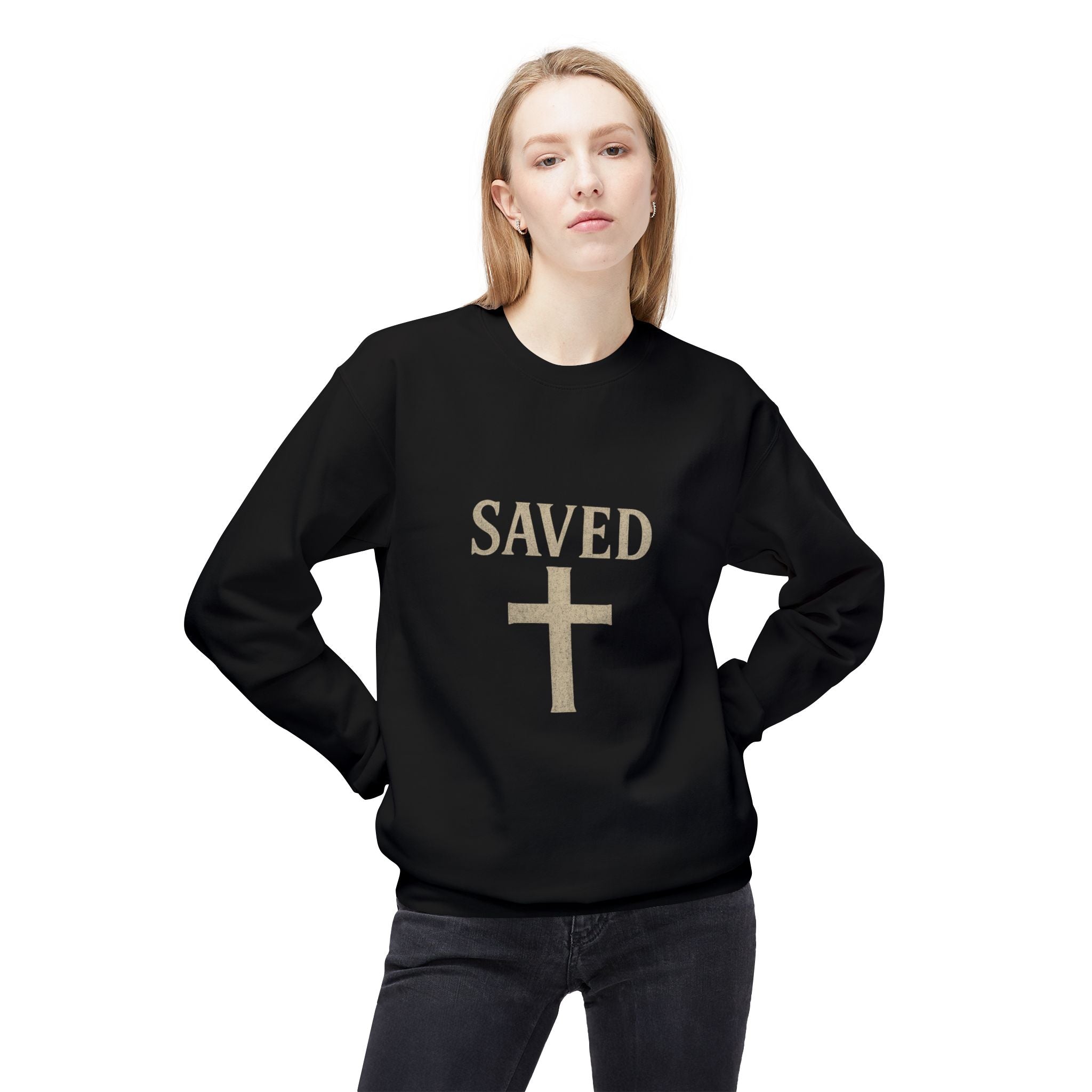 Saved Cross Sweatshirt — "I Can Do All Things Through Christ" Christian Crewneck