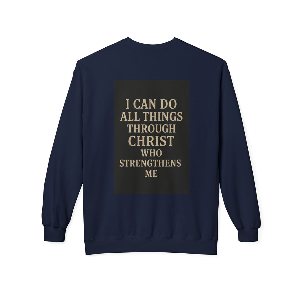 Saved Cross Sweatshirt — "I Can Do All Things Through Christ" Christian Crewneck
